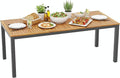 Tangkula 79" Acacia Wood Outdoor Dining Table for 8, Patio Table with Umbrella Hole, Metal Legs & Adjustable Foot Pads, Rectangular 8-Person Outside Table for Garden, Poolside & Backyard