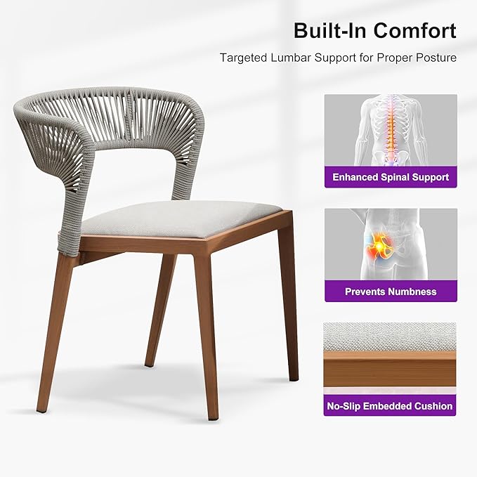 PURPLE LEAF 5 Pieces Round Patio Dining Set Outdoor Furniture with Rattan Chairs for Lawn Garden Backyard Aluminum Table Sets Deep Teak Outdoor Set