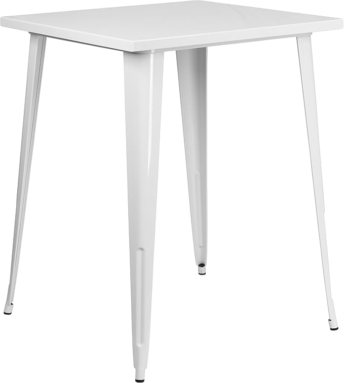 EMMA + OLIVER Commercial Grade 31.5" Square White Metal Indoor-Outdoor Bar Height Table