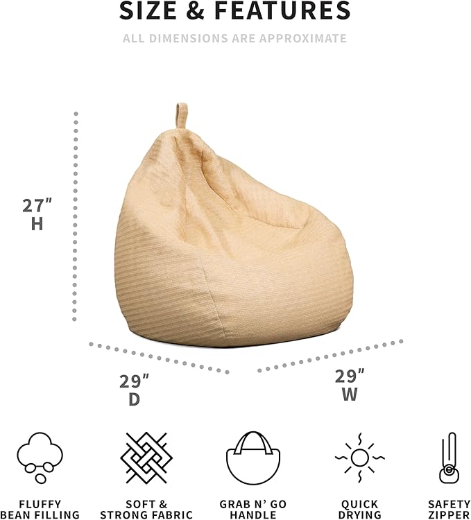 Big Joe Tuffet Weatherproof Bean Bag Chair, Natural Basket Weave, Breathable Weather Resistant Fabric, 2.5 feet Teardrop
