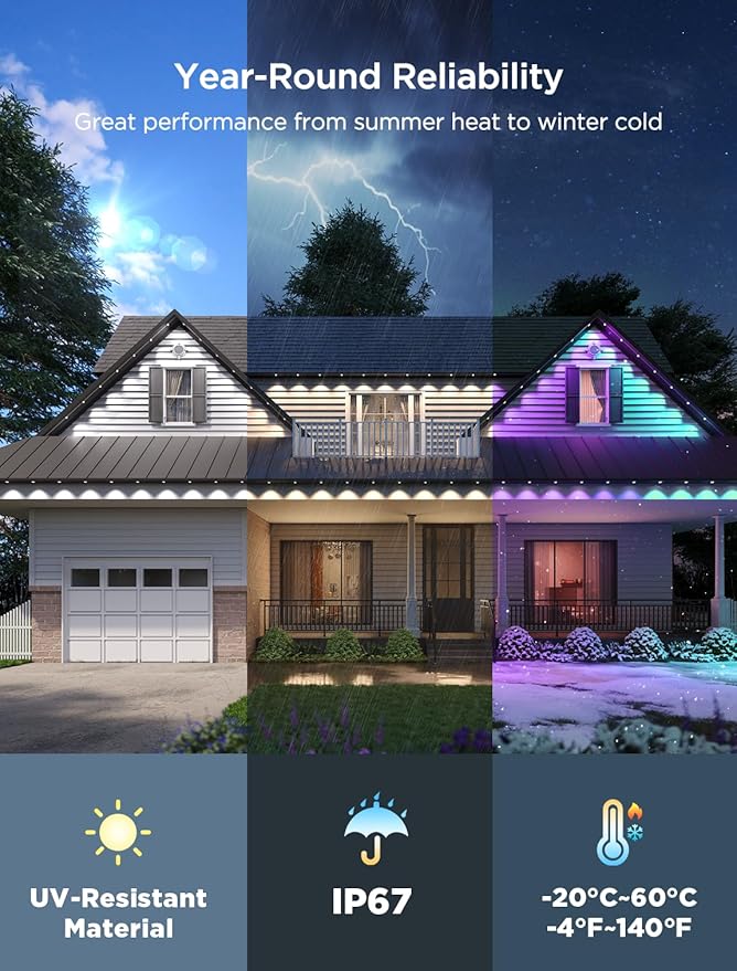 Govee Permanent Outdoor Lights 2, 150ft RGBIC Outdoor Lights with 108 LED Lights, IP67 Waterproof, 100 Scene Modes with 40lm White for Outdoor Decorations, Works with Alexa, Google Assistant, Black