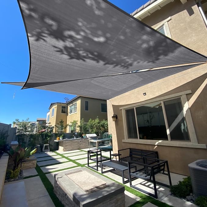 SUNLAX Sun Shade Sail 8' x 16' x 17.9' Dark Grey Rectangle Canopy Sail Shade Cover UV Block Permeable Sunshade Outdoor for Patio Backyard Deck Pergola (We Make Custom Size)