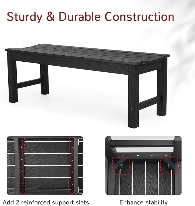 Stoog Outdoor Benches Set of 2, 2-Person Backless Patio Bench, All-Weather HIPS Garden Bench, Never Rot or Fade, for Backyard, Porch, Deck, and Entryway, Black