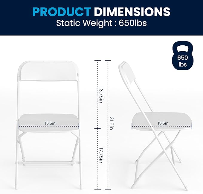 Flash Furniture Hercules Series Plastic Folding Chair - White - 4 Pack 650LB Weight Capacity Comfortable Event Chair-Lightweight Folding Chair