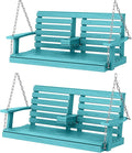 KINGYES Outdoor Hanging Patio Swing Set, 2 Seat Swing Chair with Cup Holders, Waterproof Bench for Courtyard & Garden, 660LBS Weight Capacity, Aruba Blue