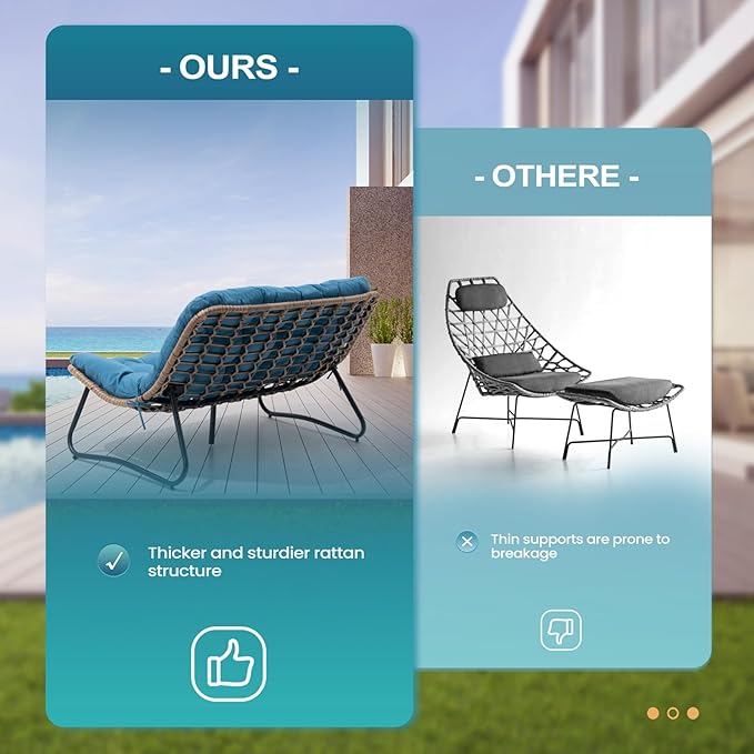 Crestlive Products Outdoor Loveseat 2PCS, Patio Conversation Set, All-Weather Boho Rattan Patio Furniture with Soft Cushion for Balcony, Poolside, Backyard (Without Table)