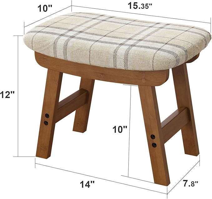 Foot Stools Ottoman, Small Foot Stool Ottoman, and Footstool, Wooden Foot Stool, Sofa Footrest Extra Seating for Living Room Entryway Office