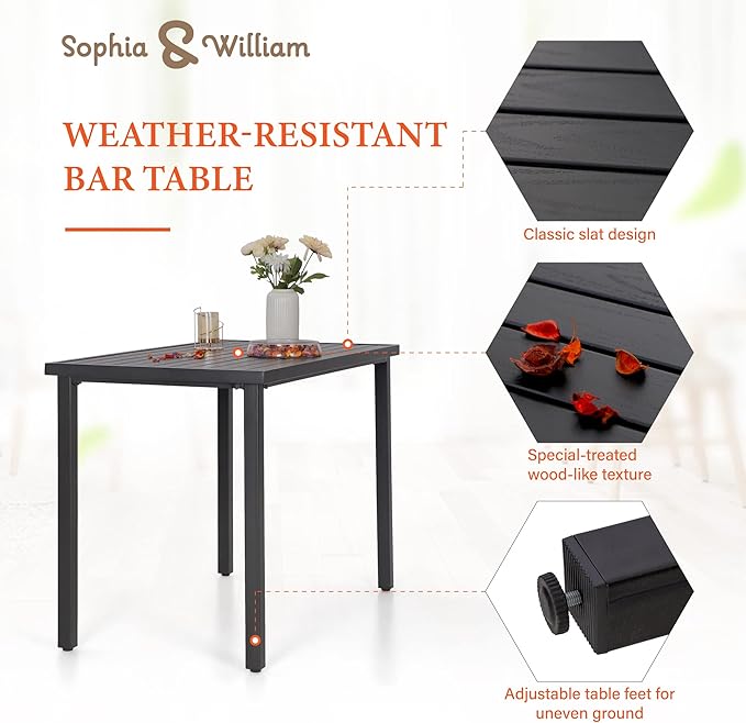 Sophia & William 5 Piece Patio Bar Set, Patio High Dining Set with 4 Swivel Bar Stools and 1 Rectangular Bar Table, All-Weather Outdoor Furniture with Seat Cushions