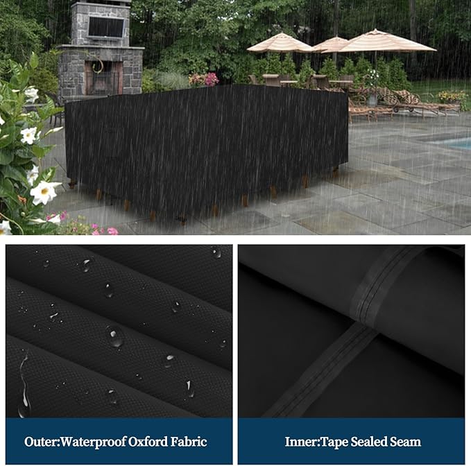 Easy-Going Rectangle Patio Furniture Cover Waterproof Outdoor Dining Table and Chair Cover Anti-UV Outside Sectional Sofa Set Covers (130"L x 84"W x 28"H, Black)