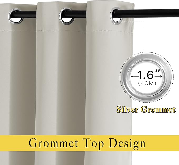 NICETOWN Natural Blackout Living Room Curtain - Grommet Window Treatment Thermal Insulated Solid Room Darkening Drapes Sound Dampening for Bedroom, 1 Panel, W52 x L63