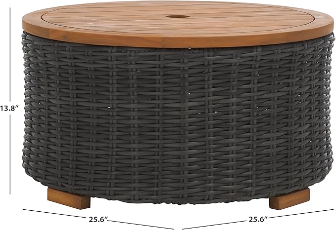 SAFAVIEH Couture Collection Anguilla Dark Grey Faux Wicker Indoor/Outdoor Storage Coffee Table (Fully Assembled)