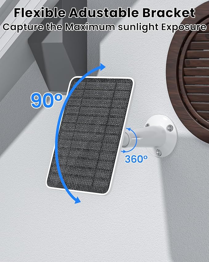 5W Solar Panel Charger Compatible with Arlo Essential 2K Outdoor Camera(2nd Gen)/Essential Outdoor XL(2nd Gen)/Essential Spotlight, IP65 Waterproof 10ft USB-C & Micro USB Cable & Wall Mount, 4 Pack