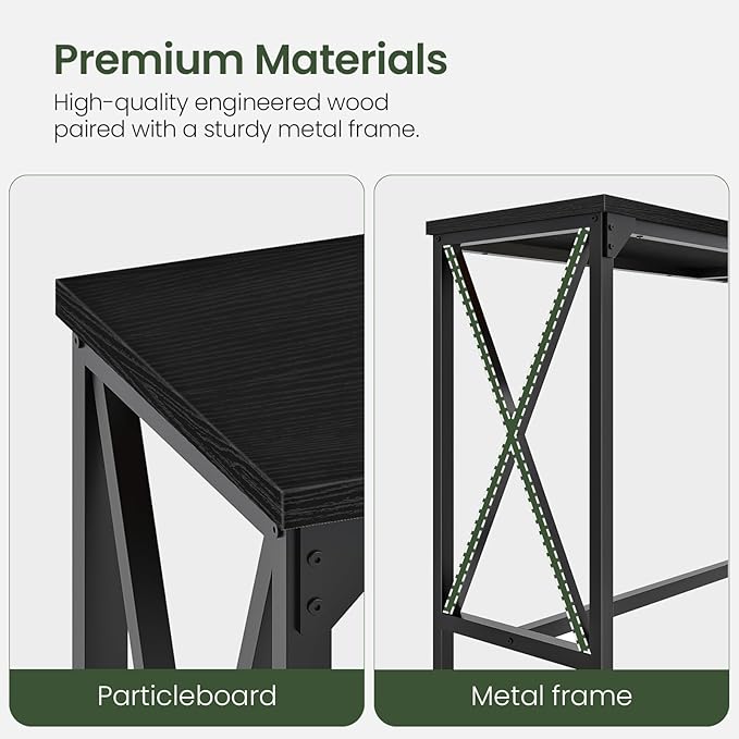55'' Bar Table, Kitchen Dining Table with Power Outlet and Footrest, Industrial Style, for Pub, Living Room, Rustic Brown and Black TBT09UBB