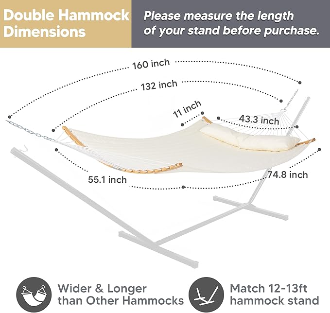 SUNCREAT Hammocks for Outside Hanging Tree Hammock for Outdoor, Large Replacement Hammock for Stand, Beige