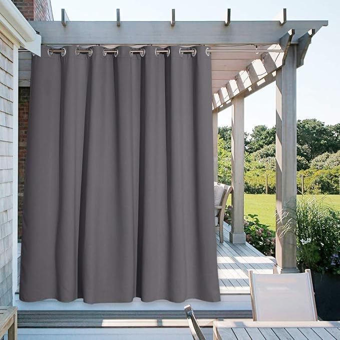 NICETOWN Outdoor Curtain for Patio Waterproof Extra Wide 100", Blackout Vertical Blinds Thermal Insulated Stainless Steer Grommet Indoor Outdoor Divider for Public Space, Grey, 1 Piece, 84" L