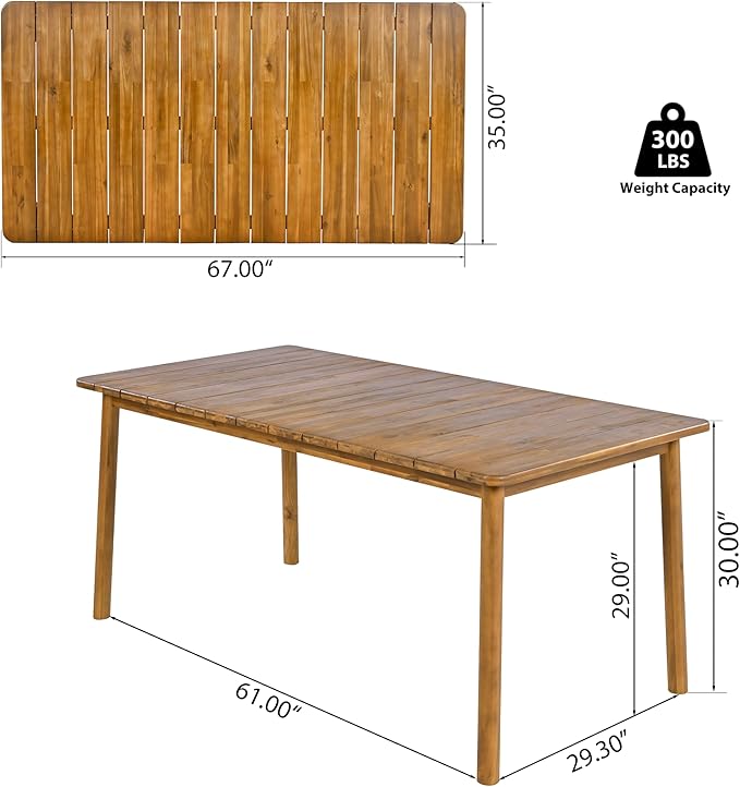 Christopher Knight Home Kclent Patio Acacia Wood Dining Set for 6 People, Outdoor Dinner Table & Chairs with Hollow Armrest, Removable Cushions, 7 Piece Patio Set for Backyard Deck, Teak+ Beige