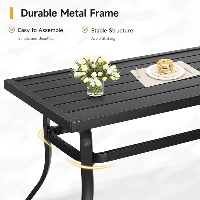ONBRILL Small Metal Outdoor Coffee Side Table, Steel Coffee Tables for Patio, Outside, Garden, Balcony, Backyard and Living Room, Rectangle, Black