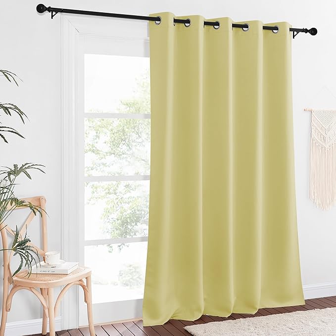 NICETOWN Patio Blackout Curtain Panels - Extra Wide Sliding Door Thermal Insulated Drape, Privacy Room Divider Curtain for Bedroom Office (Paler Yellow, 66 x 118 Inch Long)