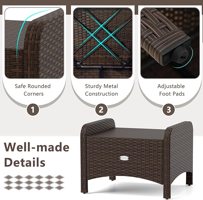RELAX4LIFE Wicker Outdoor Ottomans for Patio - Set of 2 Rattan Footstools w/Removable Cushions, Multipurpose Outside Foot Rest, Side Table & Additional Seating for Porch Garden Backyard (Beige)