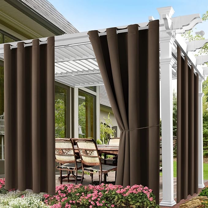 DIVA EN CAMINO DEC Outdoor Patio Curtain Waterproof Darkening Thermal Insulated Indoor Curtains for Bedroom, Porch, Living Room, Pergola, Cabana, W52 x L95, Chocolate Brown, Set of 2 Panels