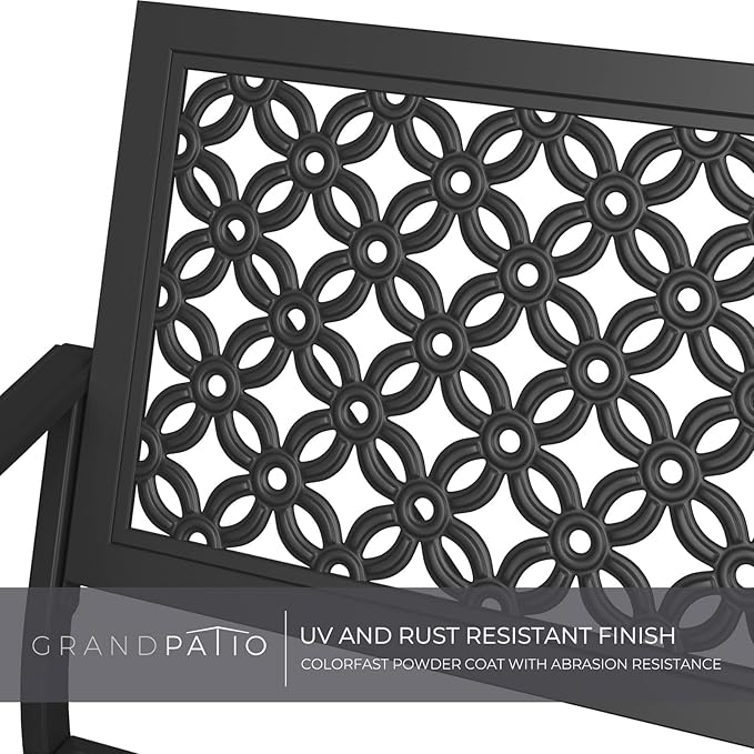 Grand patio 50" Outdoor Bench, Garden Benches with Anti-Rust Metal Powder Coated Frame, Patio Bench for Front Porch Park Outside Furniture Decor, Black