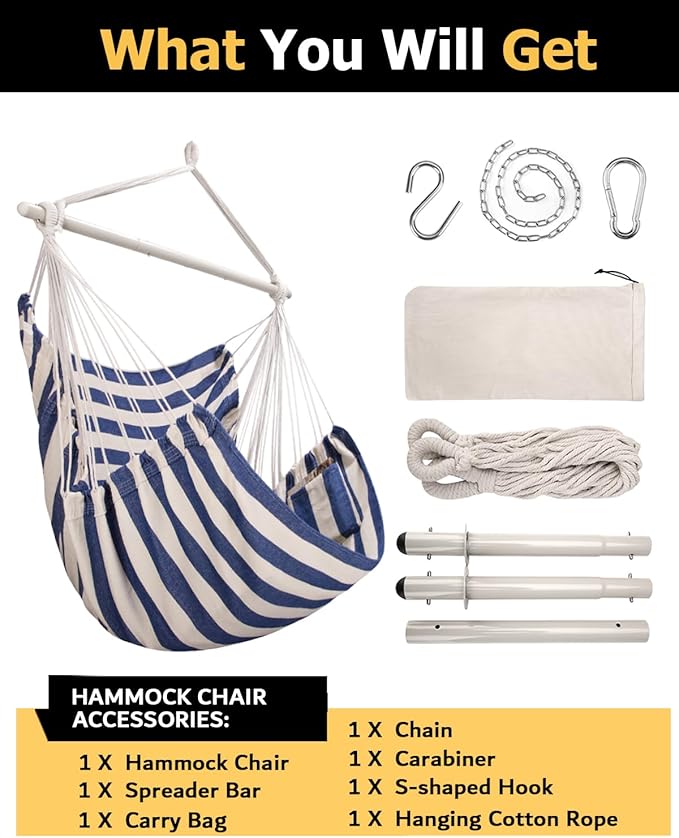 ADVOKAIR Hammock Chair Large 70.9"x47.2", 32% Bigger XXL Hanging Swing Chair with 500lbs Capacity, Heavy Duty Steel Spreader Bar, Extra Roomy Comfort for Adult Indoor Outdoor Bedroom Patio