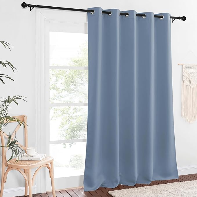 NICETOWN Patio Blackout Curtain Panels - Extra Wide Sliding Door Thermal Insulated Drape, Privacy Room Divider Curtain for Bedroom Office (Stone Blue, 66 x 118 Inch Long)