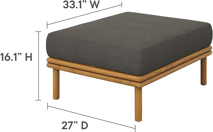 Modway Wren Teak Wood Outdoor Ottoman in Natural Flint Gray