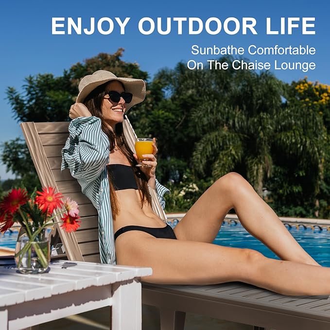 ROJIK Outdoor Chaise Lounge Chair Set of 2,with 5-Position Adjustable Backrest,Waterproof & Lightweight | Durable Indoor/Outdoor Patio Lounger Chair for Garden Pool Beach,Grey