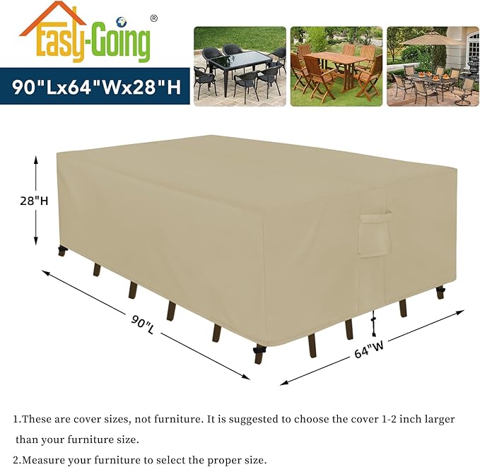 Easy-Going Rectangle Patio Furniture Cover Waterproof Outdoor Dining Table and Chair Cover Anti-UV Outside Sectional Sofa Set Covers (90"L x 64"W x 28"H, Camel)