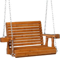 VINGLI Heavy Duty 440 LBS 1-Person Wooden Patio Porch Swing with Deeper Seat & Higher Backrest & Extra Cup Holder for Adults & Kids, Outdoor Single Porch Swing for Porch, Yard, Balcony, Tree (Brown)