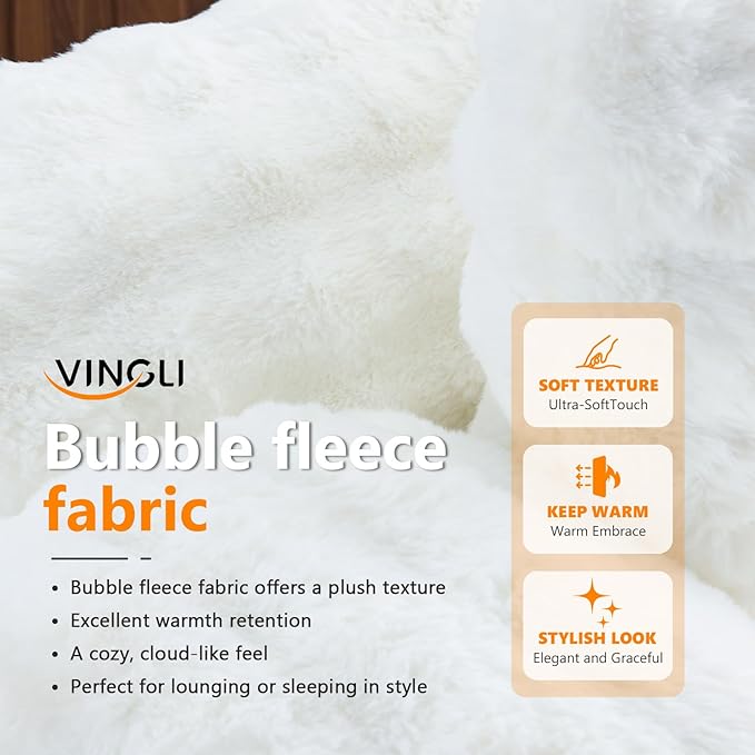 VINGLI 67.7" Oversized Chaise Lounge Chair Indoor Reading Chairs Comfy Bubble Fleece Upholstered Boneless Sofa Bed Sleeper Sofa Cloud Couches for Living Room, Bedroom, Play Room (White)