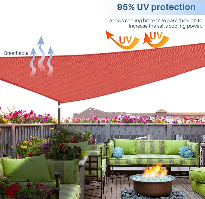 E&K Sunrise 16' x 16' x 16' Sun Shade Sail Triangle Canopy Shade Cover UV Block for Patio Backyard Garden Outdoor (Red)