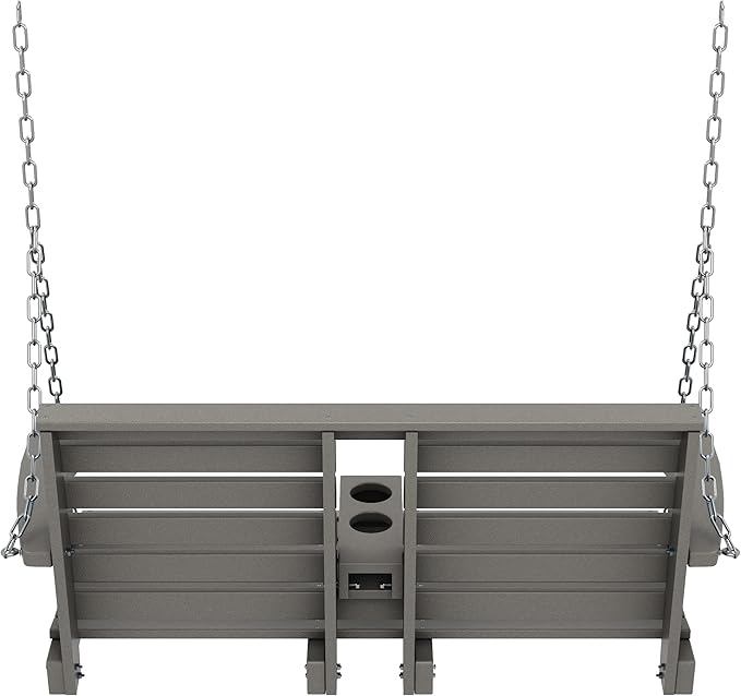 KINGYES Outdoor Hanging Porch Swing, 2 Seat Patio Chair With Cup Holders, Waterproof Bench for Courtyard & Garden, 660LBS Weight Capacity, Gray