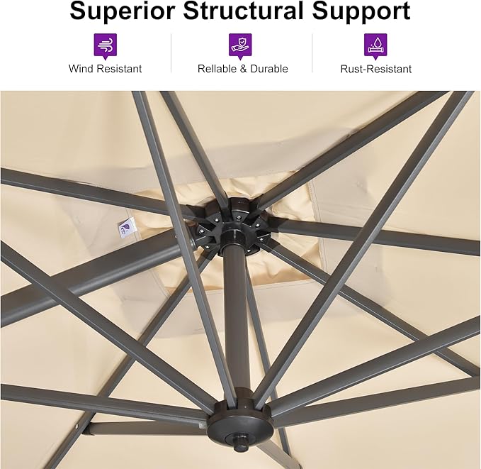 PURPLE LEAF 10 Feet Patio Umbrella with Base Outdoor Cantilever Square Umbrella Aluminum Offset Umbrella with 360-degree Rotation for Garden Deck Pool Patio, Beige