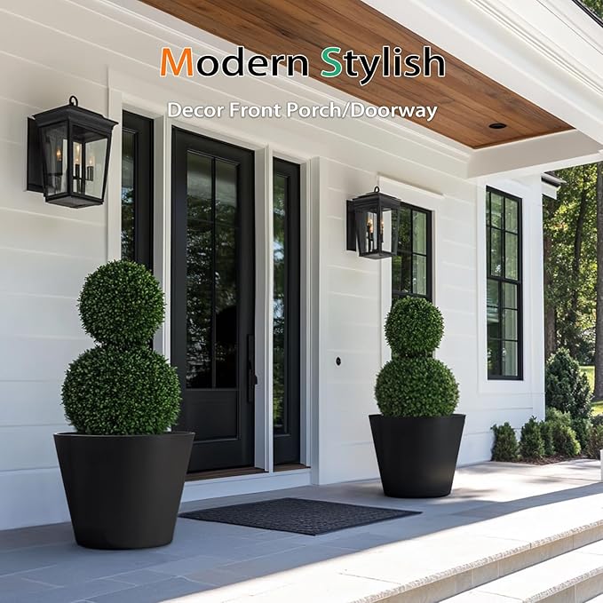Wide Planters for Outdoor Plants, Extra Large Indoor Flower Pots for Garden, Front Porch, Patio - Round Resin Planter Set of 2 (Black, 20 inch - 2 Pack)