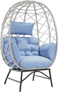 SWITTE Wicker Egg Chair Outdoor, Oversized Patio Lounge Chairs with Cushion for Indoor Living Room, Bedroom, Outside Backyard Balcony-Light Blue