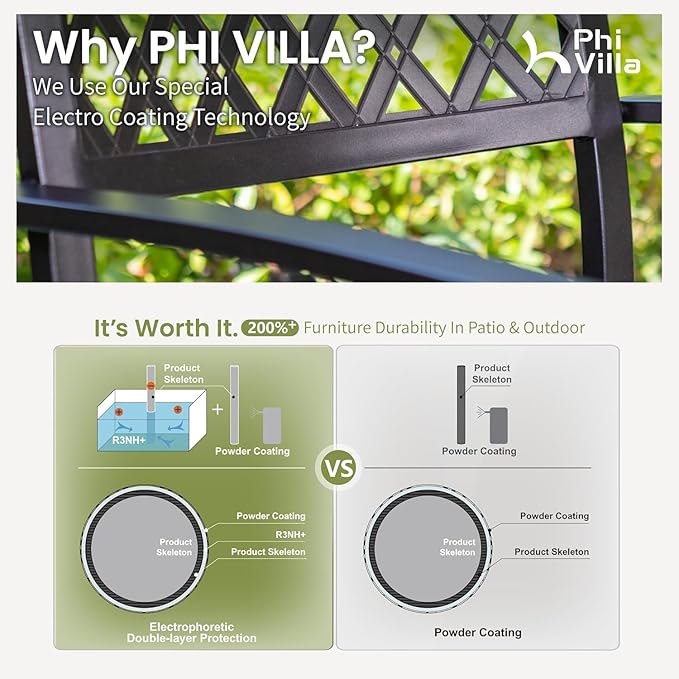 PHI VILLA 7 Pieces Outdoor Dining Set for 6, 60" Rectangle Metal Steel Table with Umbrella Hole & Swivel Wrought Iron Chairs with Cushions, Large Furniture Set for Patio, Deck, Porch, Yard