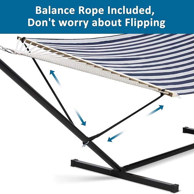 SUNCREAT Double Hammock with Stand Included, Outdoor Portable Hammock with Stand, Blue