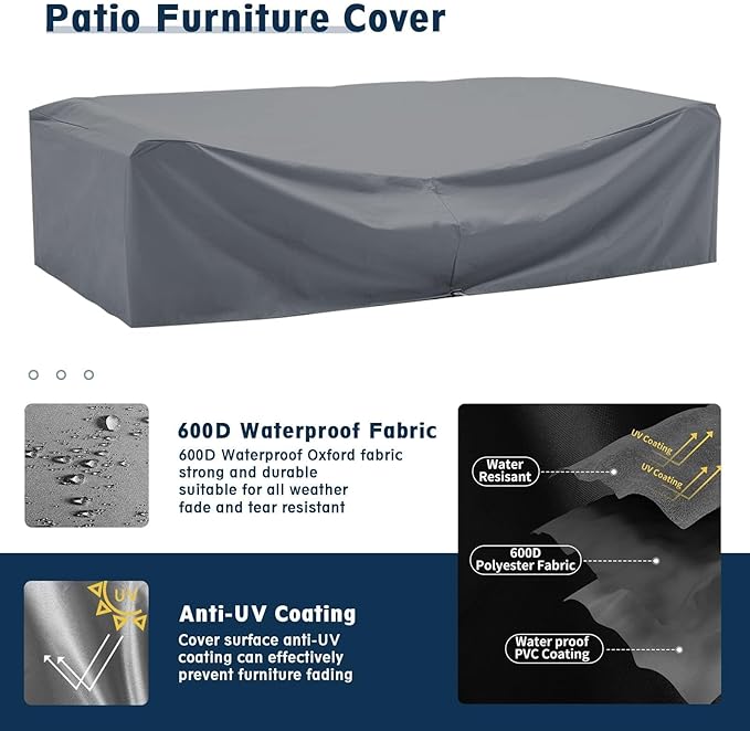 Patio Furniture Sets with Waterproof Cover, 7 Pieces Outdoor Rattan Sectional Sofa Set with Glass Table and Cushions,Wicker Patio Conversation Set for Outdoor Indoor Backyard Lawn Garden Porch (Grey)