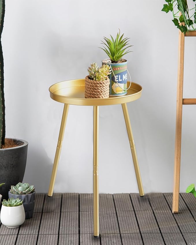AOJEZOR Side Table: End Table for Any Room - Small Side Tables for Small Spaces Pure Golden with 3 Legged