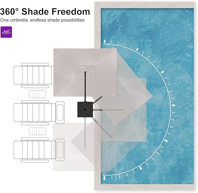 PURPLE LEAF 9' X 11.5' Rectangle Cantilever Umbrella with Base Outdoor Large Aluminum Patio Umbrella with 3-Year Fade Resistance Recycled Fabric and 360-degree Rotation for Deck Pool Garden, Sand Dune