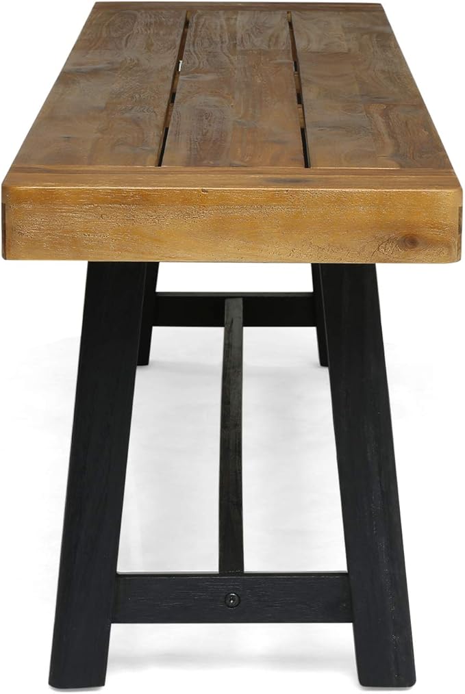 Christopher Knight Home Toby Outdoor Acacia Wood Bench, Sandblast Teak Finish and Black