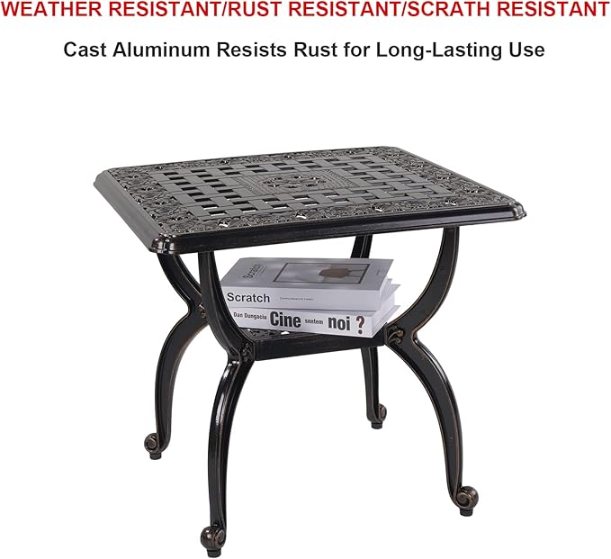 C/G Outdoor Side Tables,Cast Aluminum Patio End Tables,Anti-Rust Coffee Table for Garden Patio Lawn (Square-end Tables, Copper)