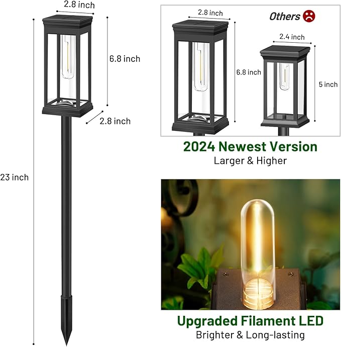 BesLowe Solar Pathway Lights Outdoor, 4-Pack Large LED Solar Light Outdoor Waterproof, Super Bright Outside Lights for Yard, Sun-Powered Landscape Lighting for Garden Walkway, Warm White