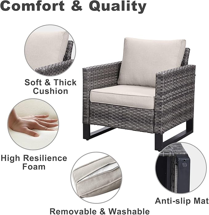 Belord 7 Piece Outdoor Furniture Patio Wicker Sofa Set, Oversize Outdoor Dining Chairs with Rattan Ottomans, Conversation Sets Patio Furniture Come with Removable Washable Cushion Beige