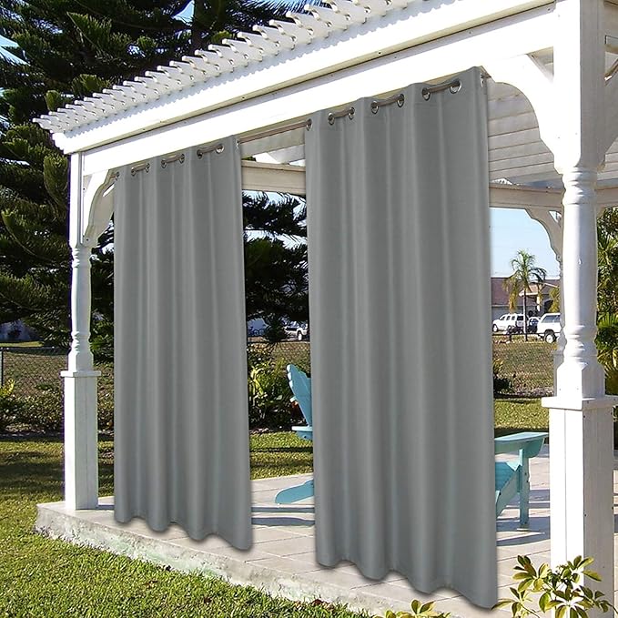 BONZER Waterproof Indoor/Outdoor Curtains for Patio Thick Privacy Grommet Curtains for Bedroom, Living Room, Porch, Pergola, Cabana, 1 Panel, 54W x 95L inch, Grey