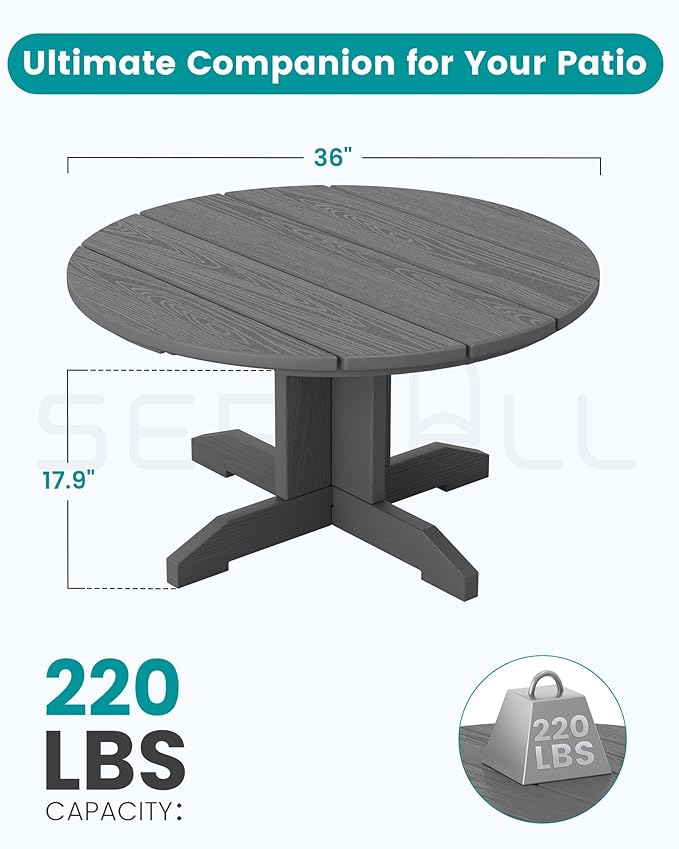 SERWALL Outdoor Round Coffee Table Set, 5-Piece Outdoor Coffee Table and Adirondack Chair with Cup Holders Gray