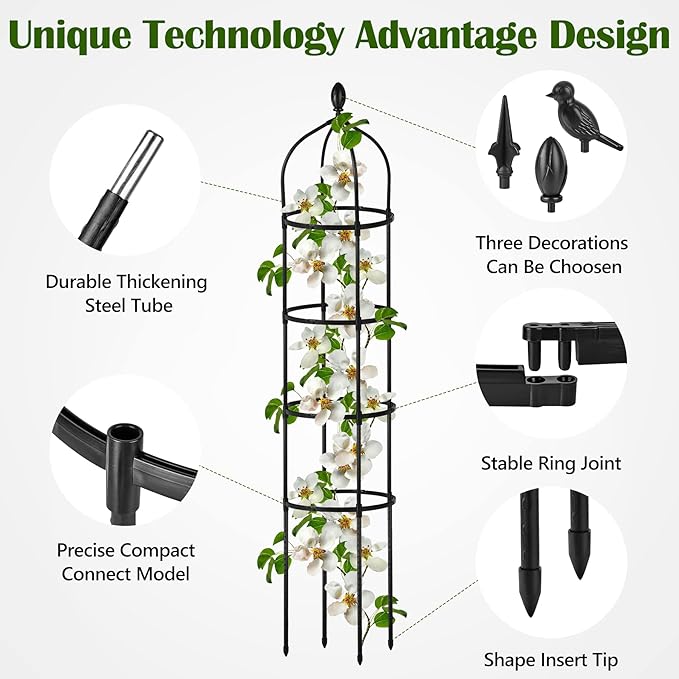 2 Pcs Garden Obelisk Trellis for Climbing Plants Outdoor 6 Ft Rose Bush Round Trellis for Pots Rustproof Metal Plant Flower Trellises for Clematis Vine Jasmine Support Outdoor Indoor