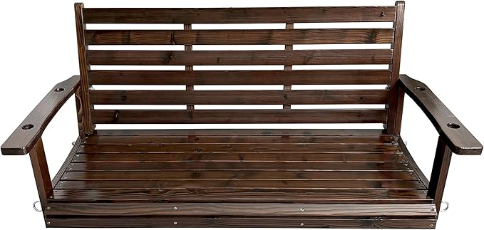Wooden Porch Swing, Ergonomic Seat, Bench Swing with Hanging Chains and 7mm Springs, Heavy Duty 880 LBS, for Outdoor Patio Garden Yard (Dark Brown, 2-Seater Extra Large)